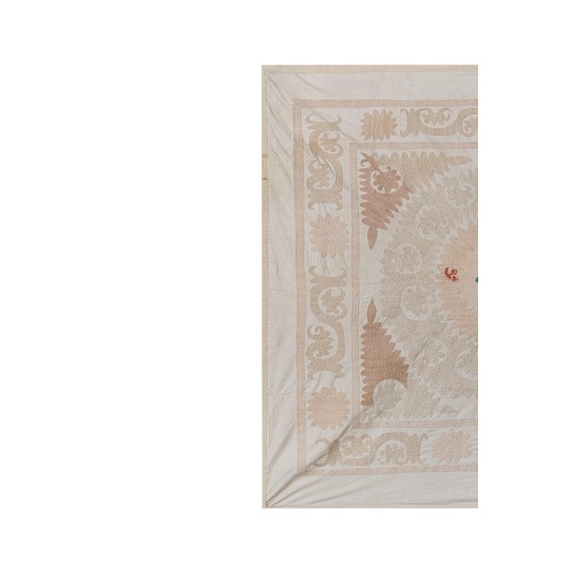 Textile Suzani Bedspread - Neutral Beige Uzbek Table Cloth For Sale - Image 7 of 11