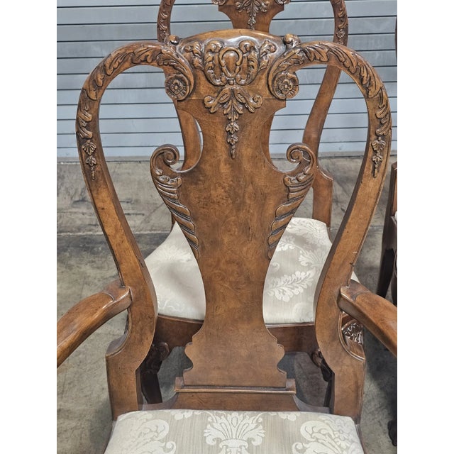 Late 20th Century Share Set of 6 Baker Stately Homes Burl Walnut Dining Chairs Claw & Ball Feet George I For Sale In Cleveland - Image 6 of 16