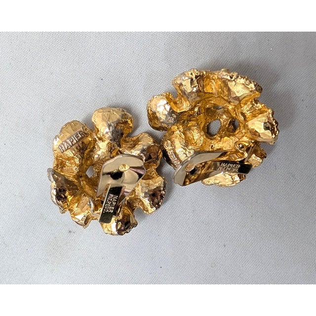 1970s Vintage Signed Napier Textured Goldtone "Sea Foam" Clip Earrings- 2 Pieces For Sale - Image 5 of 7
