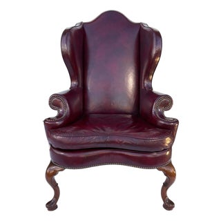 Georgian Style Leather Wingback Chair by Kittinger For Sale