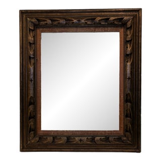 Vintage Carved Wood Picture Frame With Linen Liner For Sale