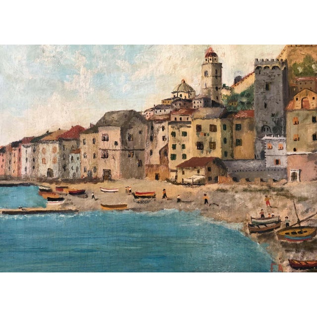 Italian Andrea Folis, Ligurian Coast, Early 1900s Oil on Panel For Sale - Image 3 of 12