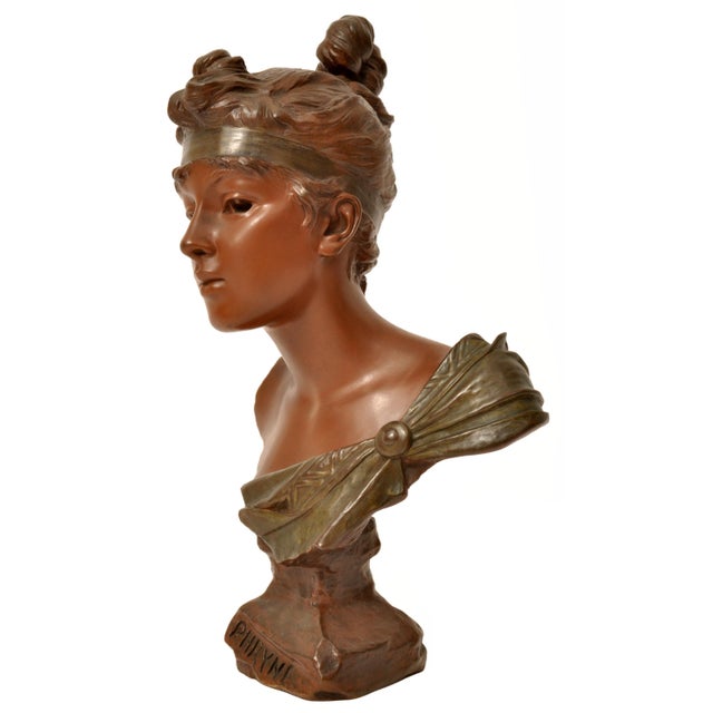 1900 - 1909 Emmanuel Villanis Antique French Art Nouveau Bronze Female Bust "Phryne" Emanuel Villanis, Circa 1900 For Sale - Image 5 of 12