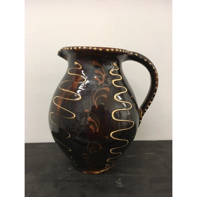 Sculpture Materials Red Ware Pitcher - Vintage Folk Art Hand Painted and Glazed For Sale - Image 7 of 7