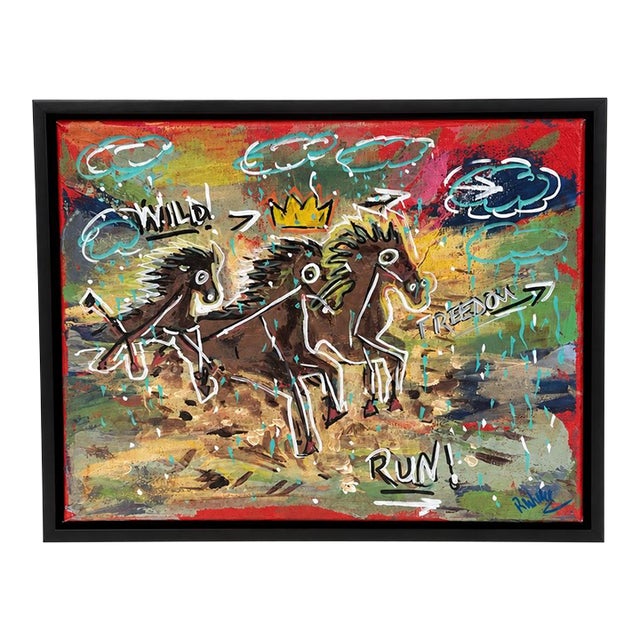“Freedom” Basquiat-Style Neo-Expressionist Horse Painting, Original Art by Rebecca Williams For Sale