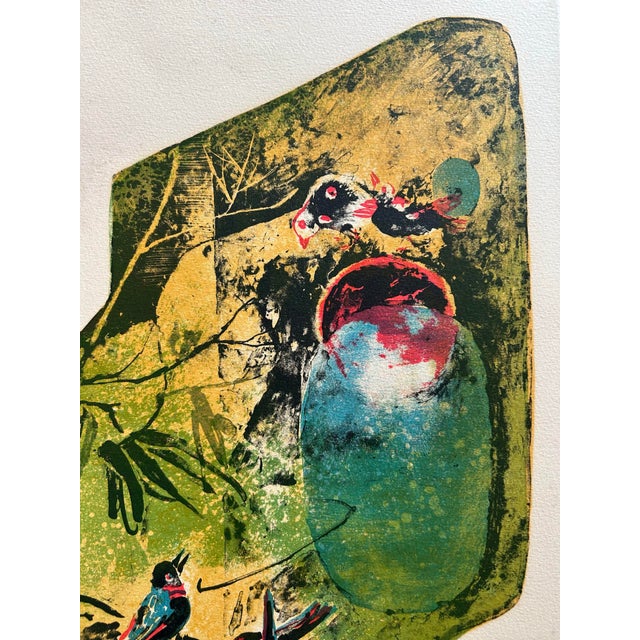Printmaking Materials Vintage 1974 Framed Embossed Lithograph Entitled “Birds” by French Vietnamese Artist Lebadang For Sale - Image 7 of 11