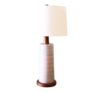 Marshall Studios M191 Lamp Matte White With Sky Blue Brushed Glaze C. 1980s For Sale