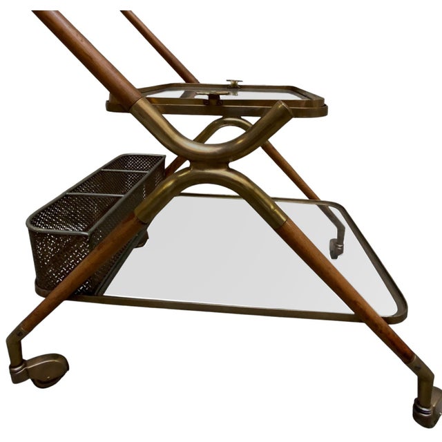 Cesare Lacca Wooden and Brass Bar Cart by Cesare Lacca, Italy, 1950s For Sale - Image 4 of 8