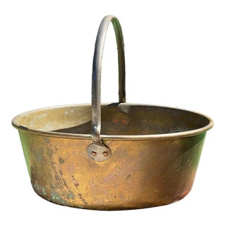 Large Antique Brass & Wrought Iron Hearth Pot/Cauldron For Sale