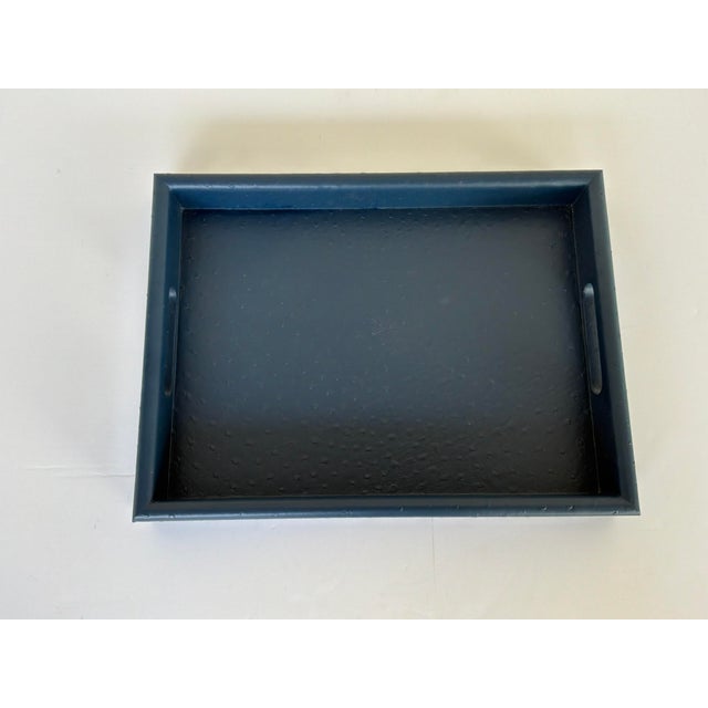 Minimalist Made Goods Co Aisling Med. Navy Ostrich Tray. Low profile rectangular shape, deep navy finish. Showroom floor...