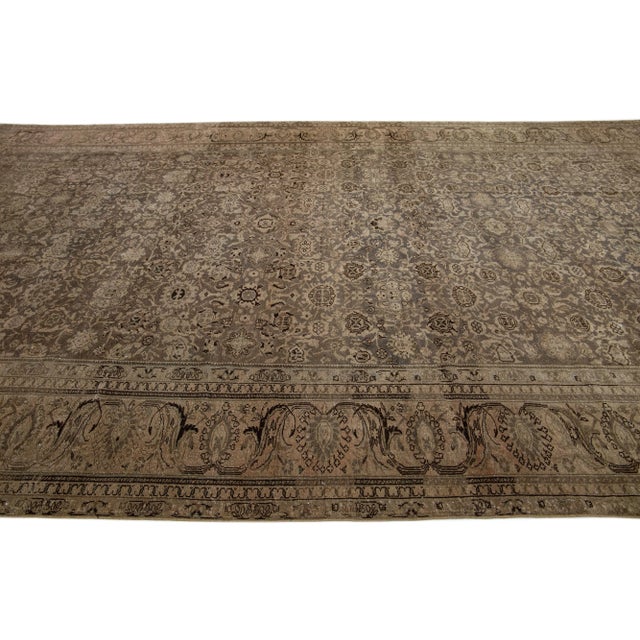 1900 - 1909 Handmade Tabriz 1900s Persian Wool Rug in Brown With Allover Motif For Sale - Image 5 of 7