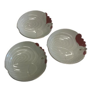 Vintage Rooster Chicken Decorative Catchall Plates Dishes - Set of 3 For Sale