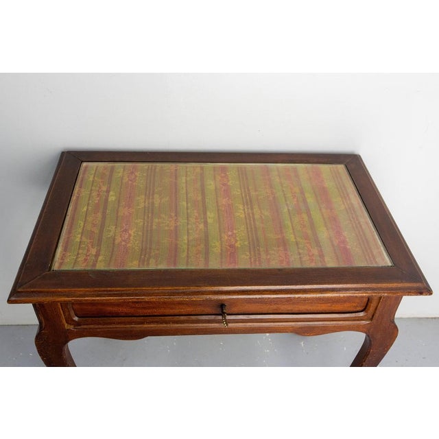 Brown French Art Nouveau Wooden Side Table with Glass Top, 1920s For Sale - Image 8 of 16