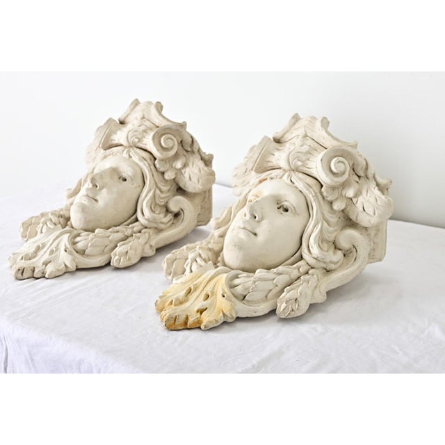 White Early 20th Century French Pair of Reproduction Plaster Wall Planters For Sale - Image 8 of 11
