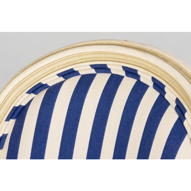 Blue Pair of Antique French Louis XVI Style Painted Side Chairs in Blue Stripe For Sale - Image 8 of 18