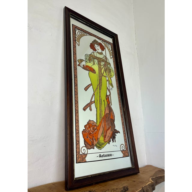 Art Nouveau Mucha Autumn Picture Mirror, 1970s For Sale - Image 4 of 18
