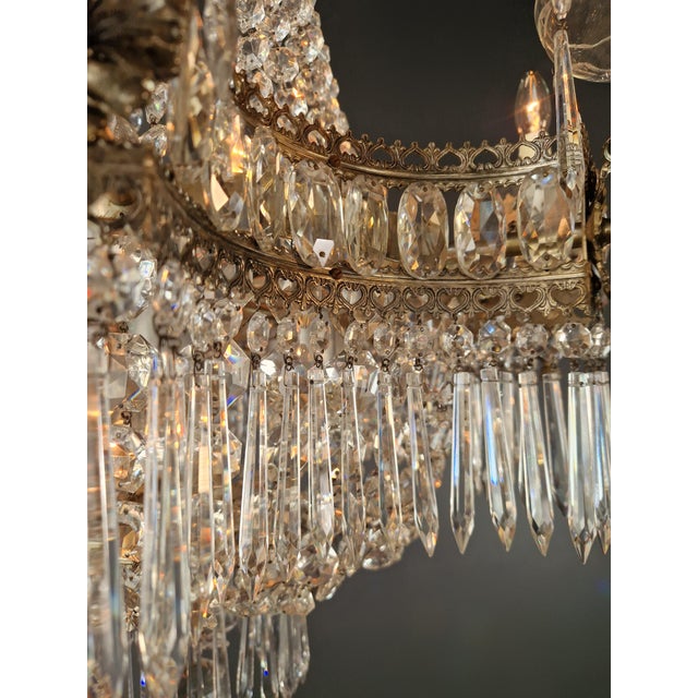 1930s Art Deco Crystal Chandelier Silver Serpentine Form Restored Antique Brass For Sale - Image 13 of 16