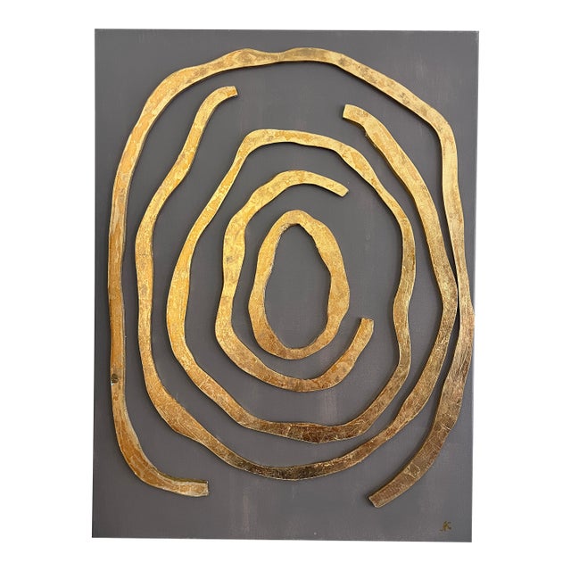 Original 3d Abstract Art by Alena Kalen "Golden Labyrinth" Gold Leaf, Coa For Sale