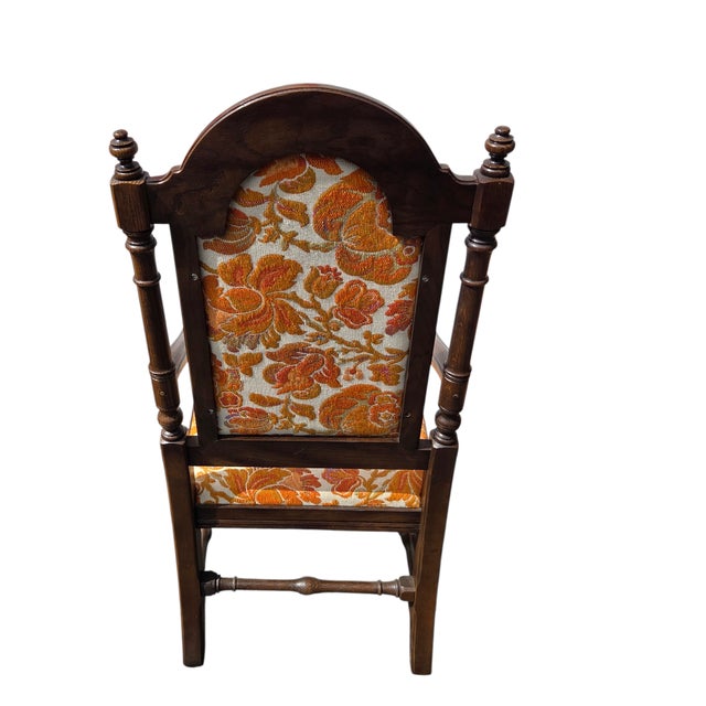 1970s Ethan Allen Jacobean Royal Charter Oak Dining Room Armchairs Gothic Pair For Sale - Image 10 of 14