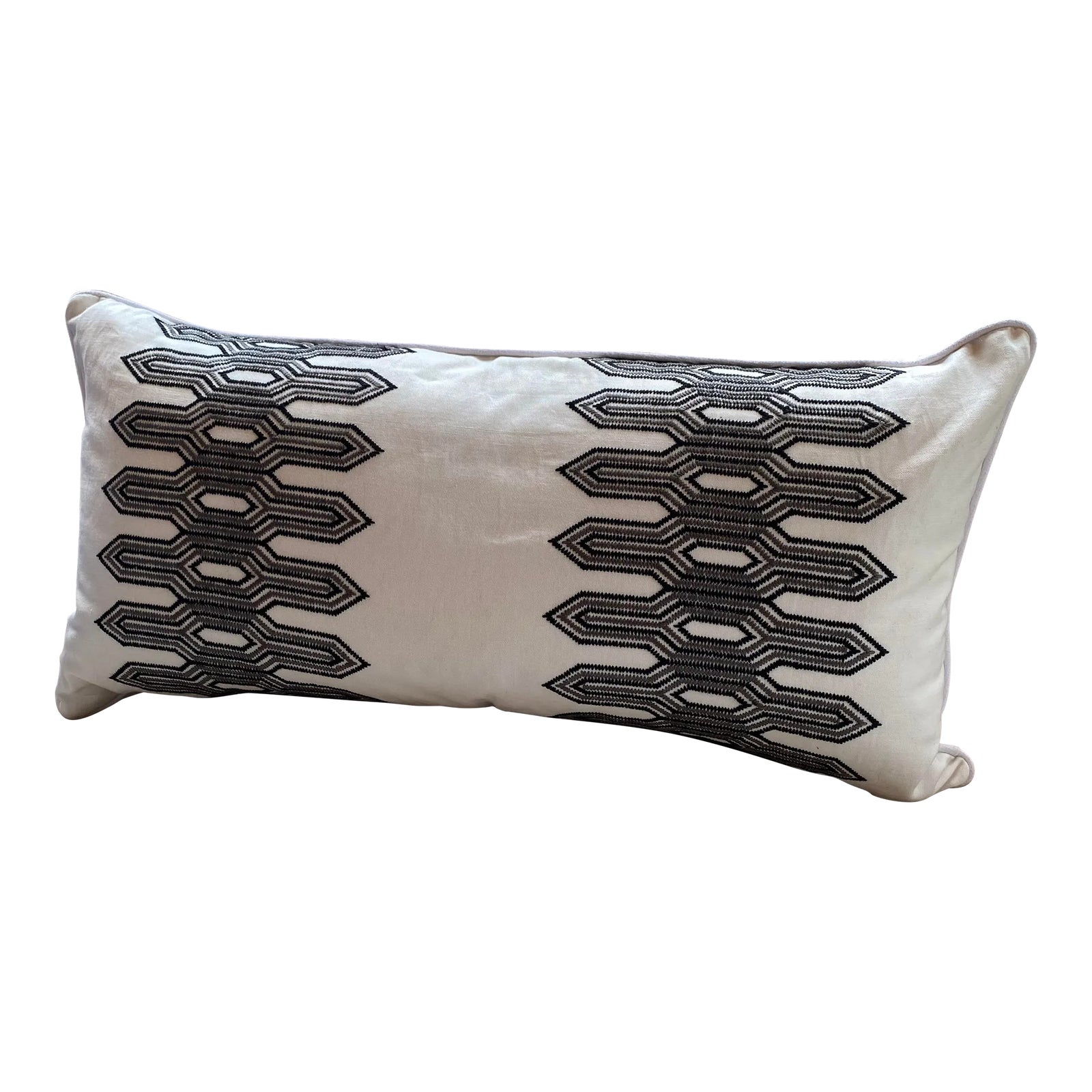 Custom Thibaut Lumbar Pillow Cover in Black Nola Stripe Embroidery