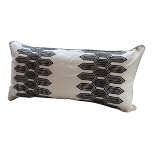 Custom Thibaut Lumbar Pillow Cover in Black Nola Stripe Embroidery