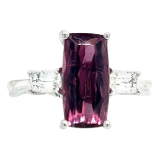Natural Tourmaline White Sapphire Ring 7 14k W Gold 3.57 TCW Certified For Sale