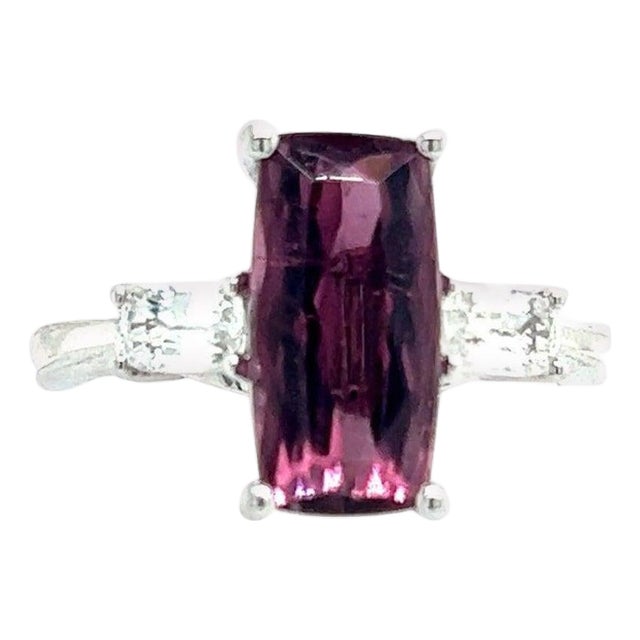 Natural Tourmaline White Sapphire Ring 7 14k W Gold 3.57 TCW Certified For Sale