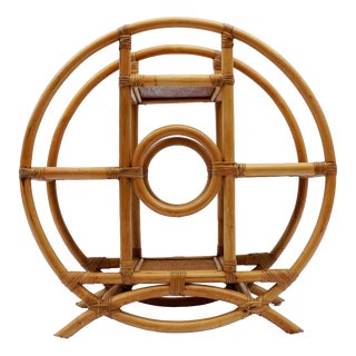 Round Rattan, Bamboo and Wicker Shelf, Italy, 1970s For Sale