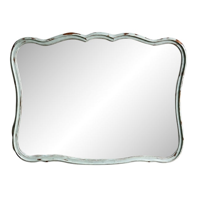 Vintage French Provincial Scalloped Distressed Mirror For Sale