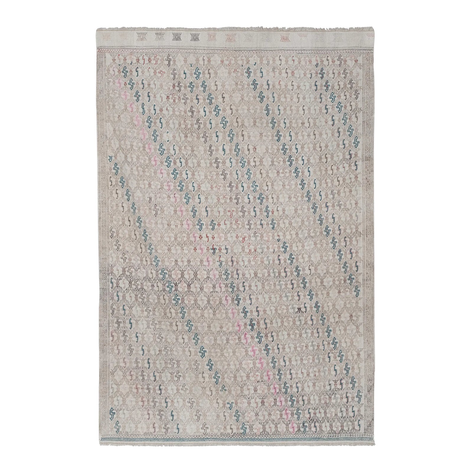 1960s Handwoven Pastel Color Diamond Pattern Turkish Kilim Rug | Chairish