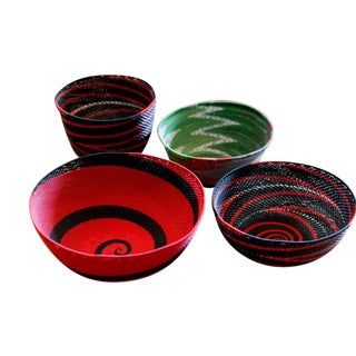 Bright Colored African Hulu Wire Baskets Set For Sale