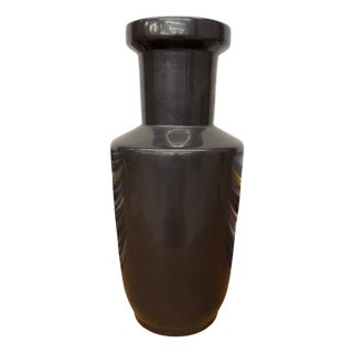 Charcoal Glaze Grey Ceramic Vase with Cylindrical Form For Sale