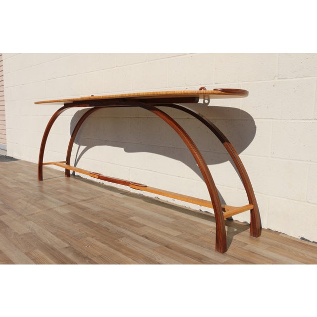 Wood Mid-Century Sculptural Bird’s-Eye Maple & Rosewood Console Table, 1980s For Sale - Image 7 of 18
