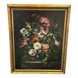 Italian Artist Signed Still Life Floral Oil Painting