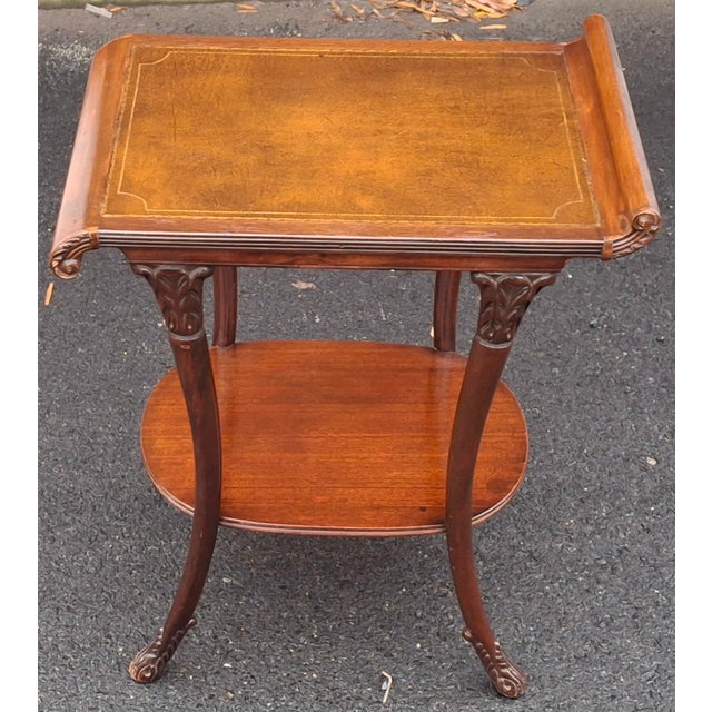 Pair Late 19th Century Victorian Regency Style Carved Mahogany and Tooled Leather Inset Side Tables For Sale - Image 10 of 16