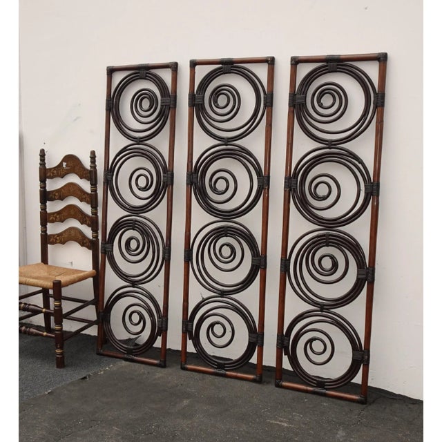 Palecek Vintage French Country Brown Bamboo Palecek Wall Decor Screen Picture For Sale - Image 4 of 13