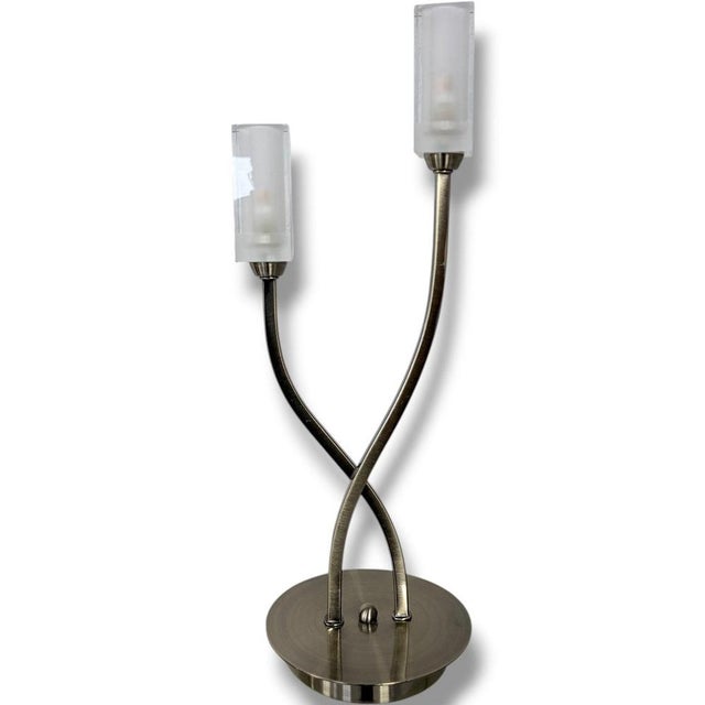Contemporary Vintage Twin-Arm Table Lamp with Frosted Glass Shades For Sale - Image 3 of 9