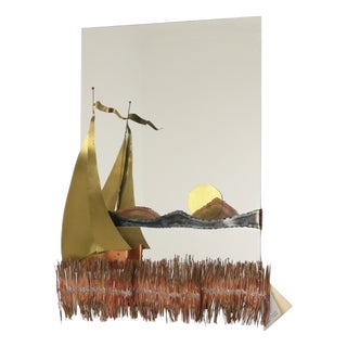 Copper and Brass Boat Mirror by Daniel Dhaeseleer, 1970s For Sale