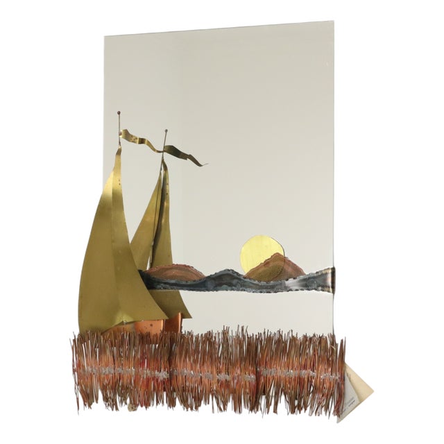 Copper and Brass Boat Mirror by Daniel Dhaeseleer, 1970s For Sale