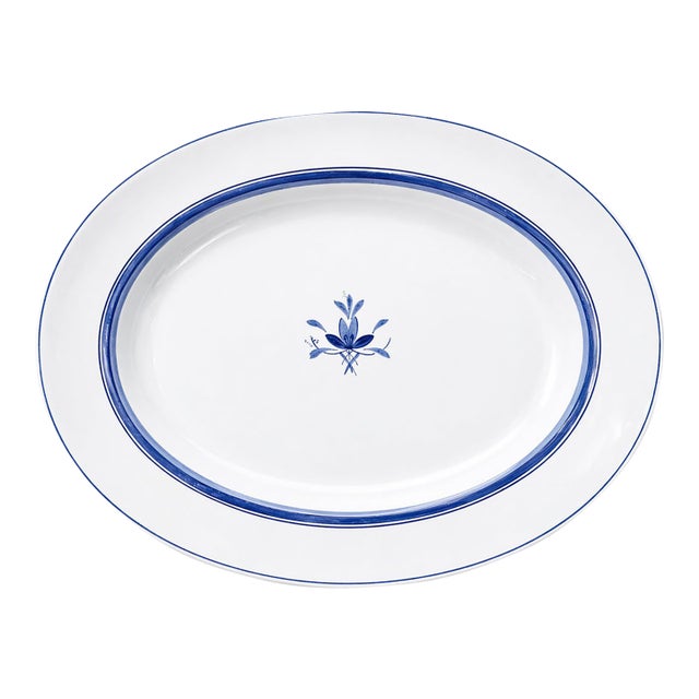 Vintage Dutch Blue & White Ironstone Platter – Petrus Regout Maastricht – Double Band Rim – 15.25” For Sale