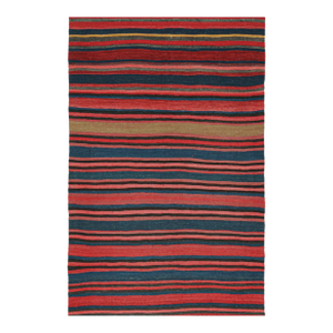 1950s Vintage Bidjar Persian Kilim in Red With Multicolor Stripes, From Rug & Kilim -4'8''x7'