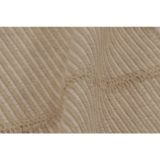 Textile Rug & Kilim’s Contemporary Accent Kilim, Square Rug in Cream and White Stripes For Sale - Image 7 of 8