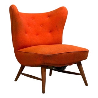 Elias Svendberg, Rare Easy Chair, Wood, Red Fabric, Sweden, 1940s For Sale
