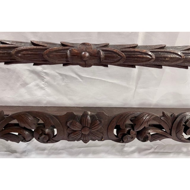 Antique Late 1800s Belgian Carved Oak Plate Rack – Griffin 55" Wall Shelf For Sale - Image 15 of 18
