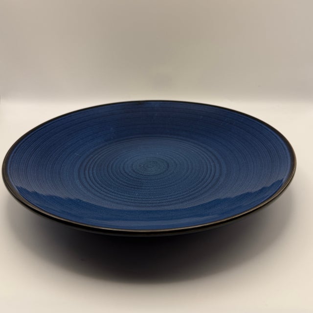Ceramic Thomas O'Brien Vintage Modern Blue Stoneware Dinner Plate, Set of 3 For Sale - Image 7 of 17