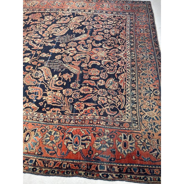1920s ROYAL MOHAJERAN SAROUK with Peacocks, Butterflies, Cacoons, & Zoroastrian Flames Rug 9 x 15.1 For Sale - Image 4 of 15