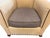 Handsome pair of equestrian-inspired club chairs featuring warm khaki upholstery accented with rich brown piping and...