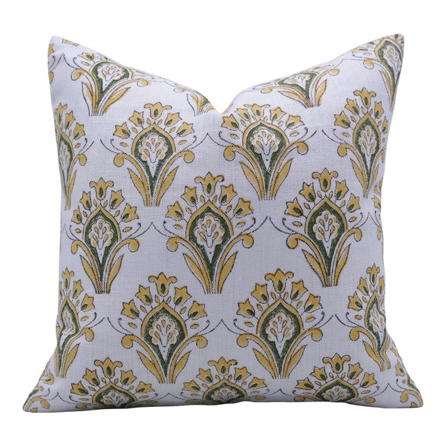 Fabdivine Artisan Block Print Throw Pillow Cover 14x36 Inch Off-White Linen- Chimani For Sale