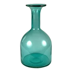 1990s Handblown Teal Decanter Vase