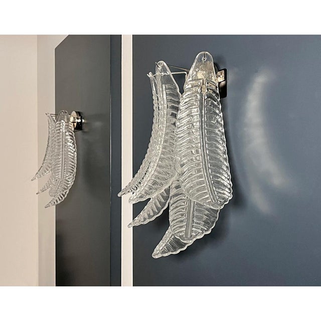 Vintage Murano Trasparent Felci Wall Sconces, 1990s, Set of 2 For Sale - Image 12 of 17